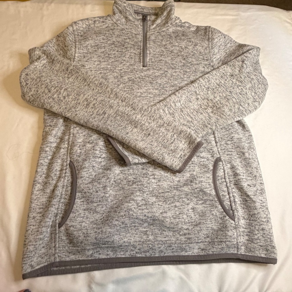 Thread & Supply Mens Heather Grey Quarter Zip Fleece Pullover Sweater Large Fall
